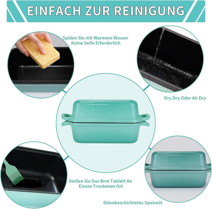 Gusseisen Brotbackform mit Deckel 22,96 cm × 12,78 cm, Bread Pans for Homemade Bread, Heavy Duty Loa