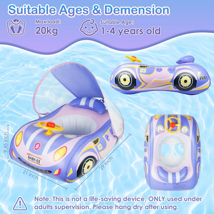 Olycism Baby Schwimmring mit Sonnendach UPF50+ & Spielzeug Spielen Lenkrad Kinderboot Babyschwimmrei