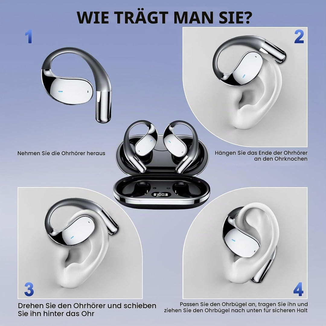 Open Ear Kopfhörer, Bluetooth 5.4 Kopfhörer Kabellos, IP55 wasserfeste Ohrhörer mit ENC Mikrofon, 30