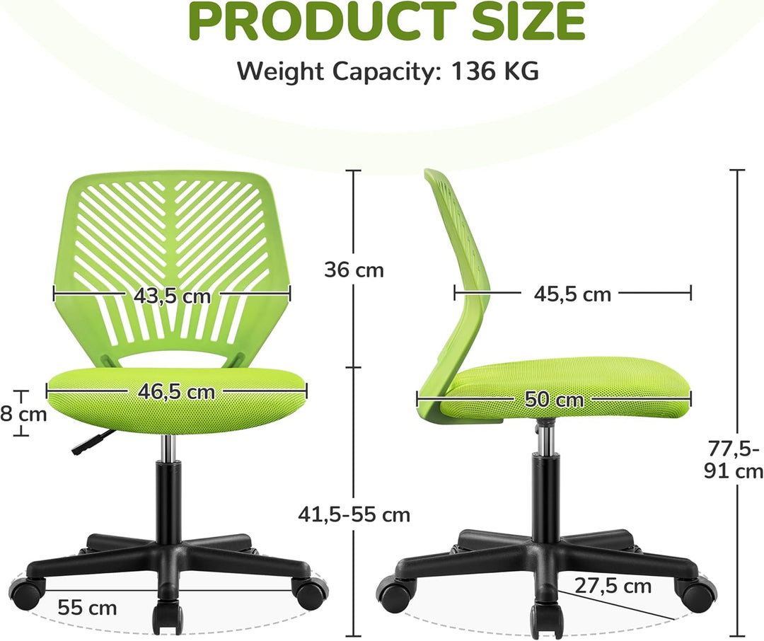 Yaheetech Bürostuhl Ergonomisch Schreibtischstuhl ohne Armlehnen Drehstuhl mit Rücklehne Arbeitsstuh