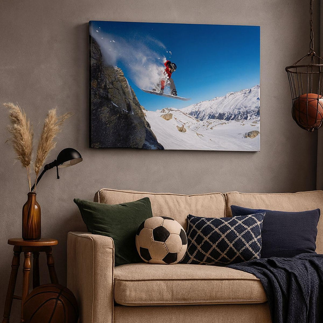 Bilder auf Leinwand 100x70cm Leinwandbild Snowboard Winter Berg Gipfel Gross Wanddeko Bild Schlafzim