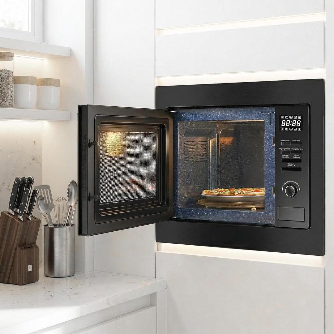 HMW-MDBI25GDBK 26L Einbau-Mikrowellenofen mit Digitalsteuerung und 1000W Grill Schwarz/Black Glass -