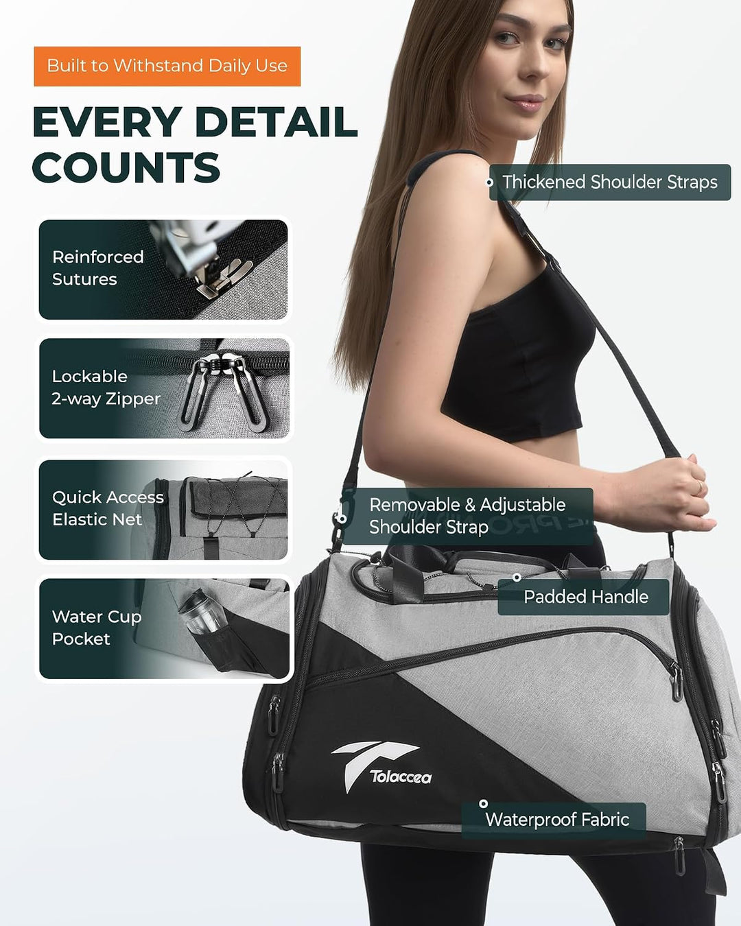 Tolaccea Sporttasche Rucksack für Herren Damen, 45-63L Erweiterbar Sporttaschen Gross mit Schuhfach
