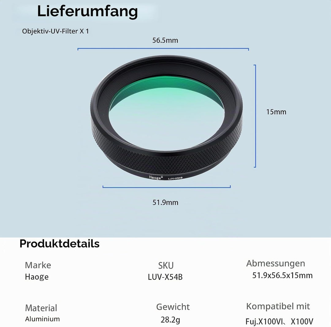 Haoge LUV-X54B Metall Gegenlichtblende Sonnenblende mit MC UV Filter Ultraviolett Schutzfilter für F