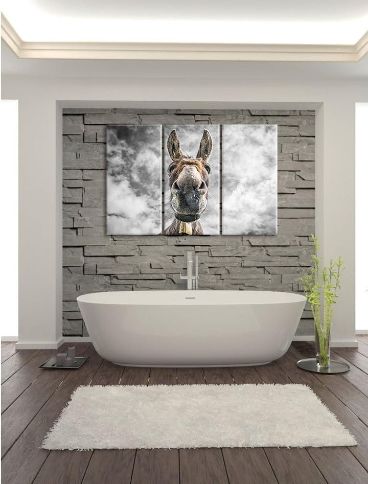 Pixxprint Lustiger Esel als Leinwandbild | Grösse: 3 Teilig (120x80) | Wandbild| Kunstdruck | fertig