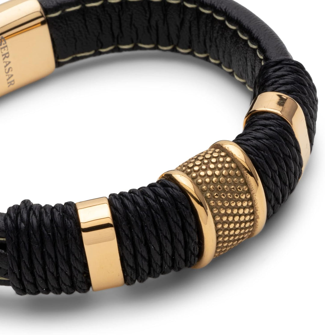 SERASAR Premium Lederarmband für Männer in Schwarz | Magnetverschluss aus Edelstahl in Schwarz, Silb
