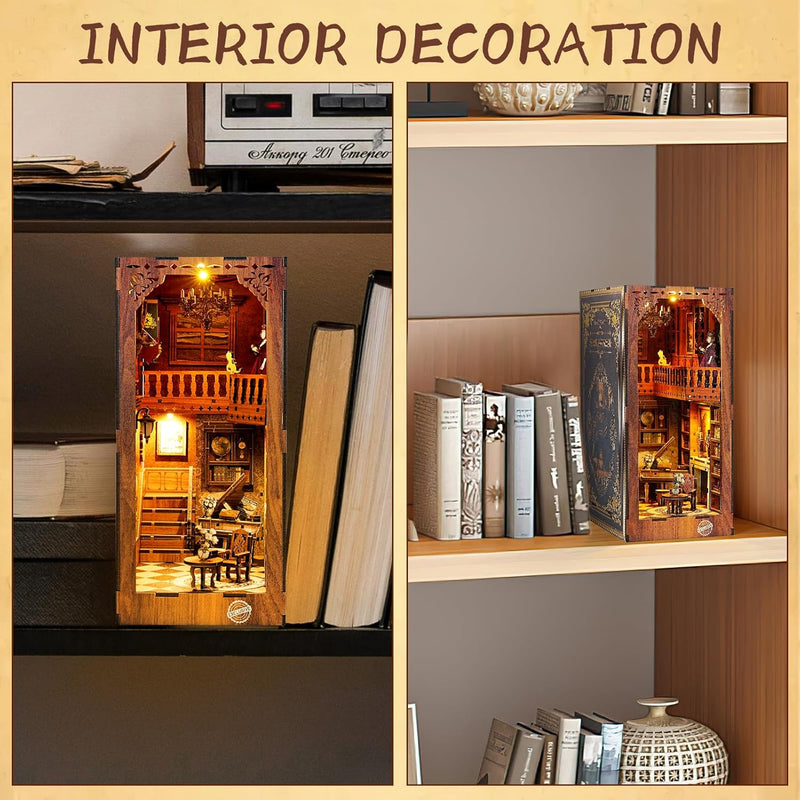 ITEFDTUTNE Book Nook Kit für Erwachsene, DIY Miniatur Puppenhaus Booknook Kit mit Led-Licht, 3D Holz