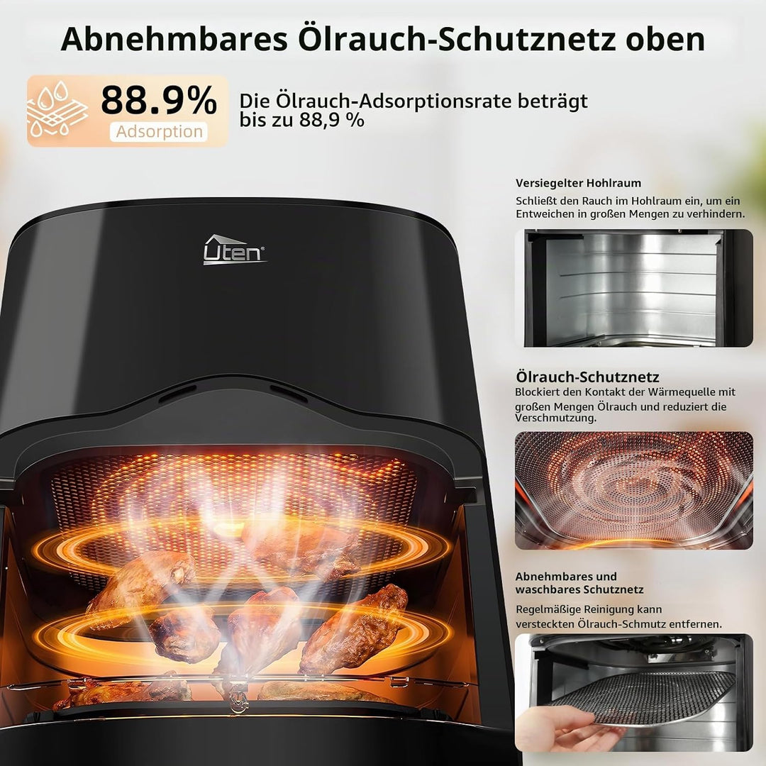Uten Dual Blaze Heissluftfritteuse 5,5 L mit Sichtfenster, Farbbildschirm, 14 Programme, Verzögerter