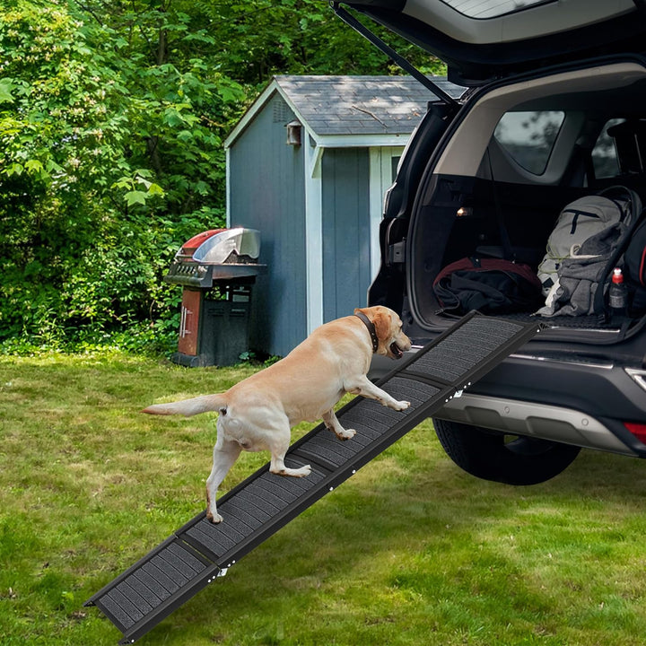 157 cm Klappbare Hundetreppe für Auto & LKW, Aluminium Hunderampe mit Rutschfester Oberfläche, Tragb