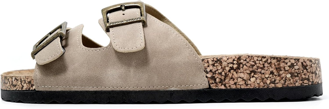 JOMIX Sommer Pantoletten Herren Kunstleder Sandalen Weiche Cork Fussbett Latschen Flache Strandschuh
