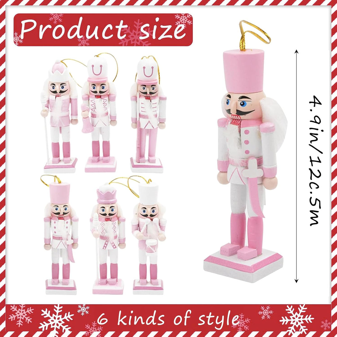 POPOYU Nussknacker Figuren Set Weihnachten 13cm,6 Stück Rosa Mini Weihnachts Nussknacker Soldaten Or