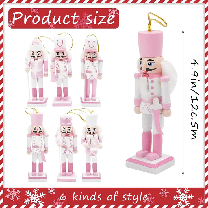 POPOYU Nussknacker Figuren Set Weihnachten 13cm,6 Stück Rosa Mini Weihnachts Nussknacker Soldaten Or
