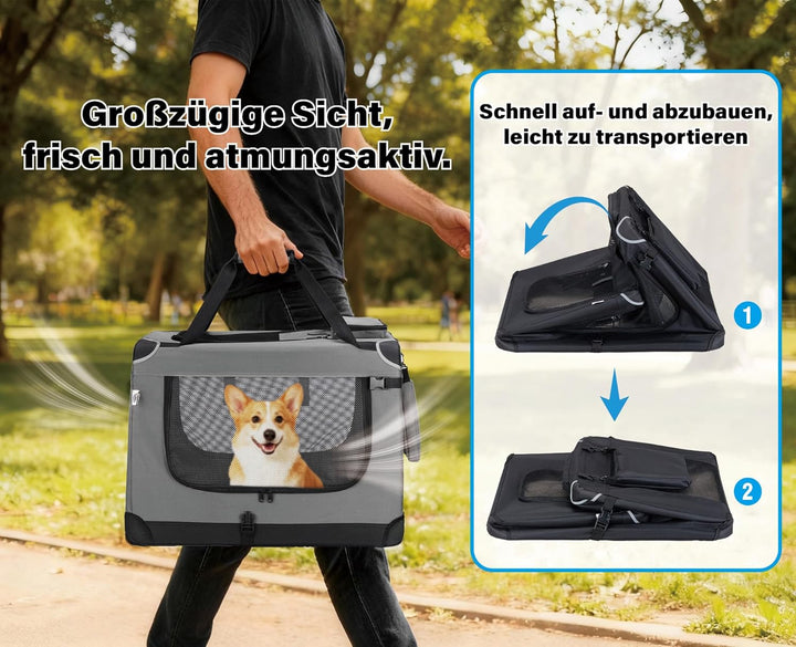 Zedelmaier Hundebox Faltbar Hundetransportbox, XL 81x58x56cm, robust Transportbox für Hund Gross Hun