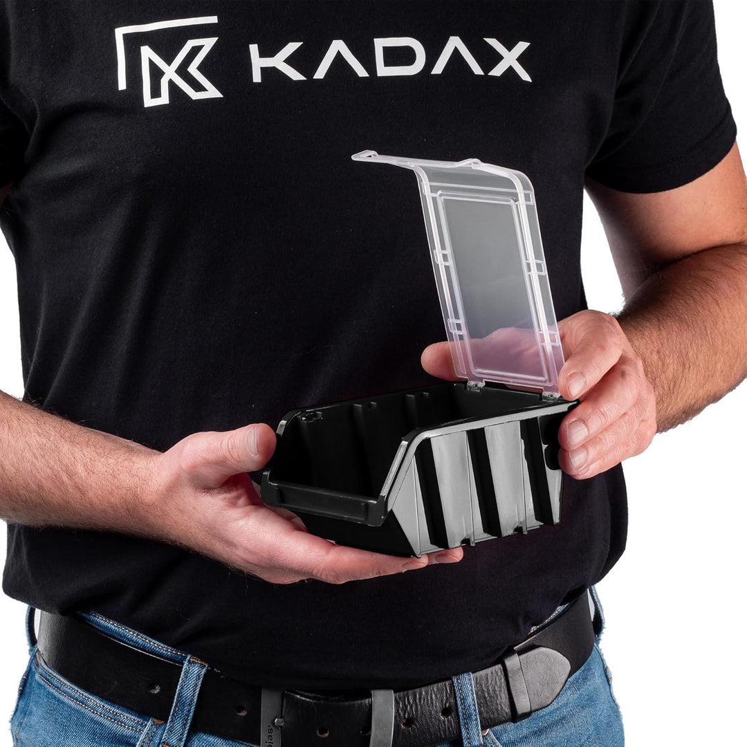 KADAX Stapelkiste mit Deckel, Lagerbox aus PP Kunststoff, Sichtlagerbox in verschiedenen Grössen und