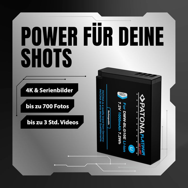 2X PATONA Platinum Akku DMW BLG10 E (1000mAh) - Kompatibel mit Panasonic Lumix DC GX9 TZ202 TZ96 TZ9