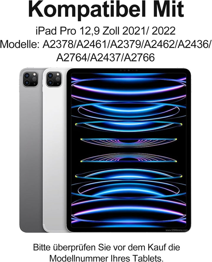 Für iPad Pro 12,9" Hülle mit Tastatur (2018-2022) – Deutsche QWERTZ Bluetooth 5.0 Tastatur, 90h Nutz