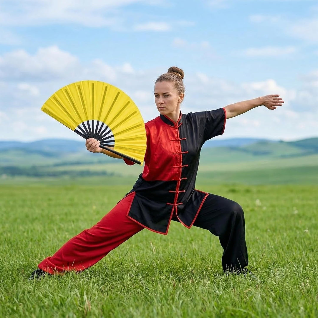 baotongle 2 Stück Grosse Faltbare Seide Hand Fächer Chinesischer Tai Chi Faltender Handfächer Nylon