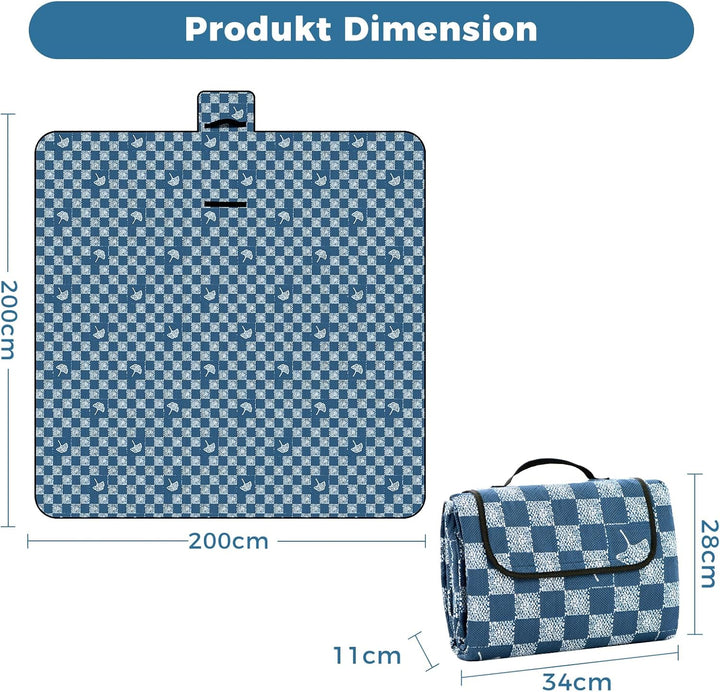Oak & Tea Picknickdecke 200 x 200 cm, wasserdicht & isolierend, XXL Faltbare Strandmatte, Campingdec