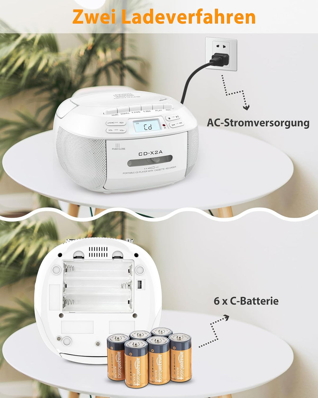 Greadio Boombox CD Player Tragbar, Kassettenspieler mit Bluetooth, FM Radio mit Fernbedienung, AUX-/