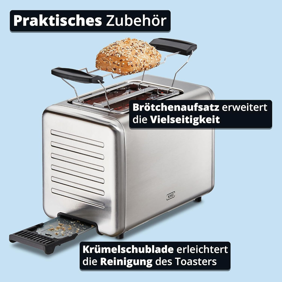KHG - Toaster 2 Scheiben Edelstahl Touchpanel 850 W - Brötchenaufsatz, 7 Bräunungsstufen, 6 Programm