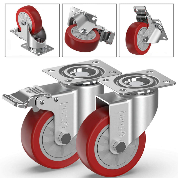 GBL Möbelrollen Schwerlast mit 2 Bremsen + Schrauben - 100mm 600KG - 4 Lenkrollen mit Möbel Bremse -