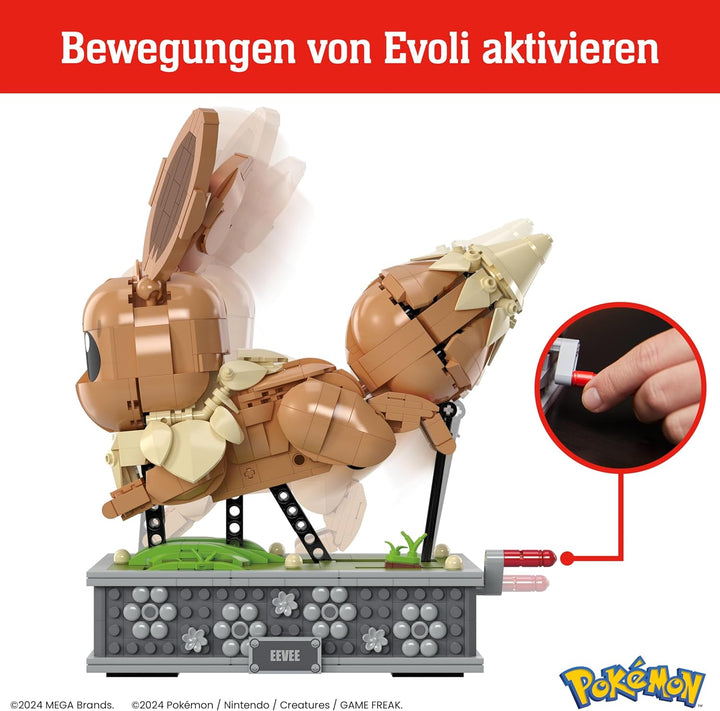MEGA Pokémon Actionfigur-Bauset, bewegliches Evoli mit 1381 Teilen, zum Laufen an der Kurbel drehen,