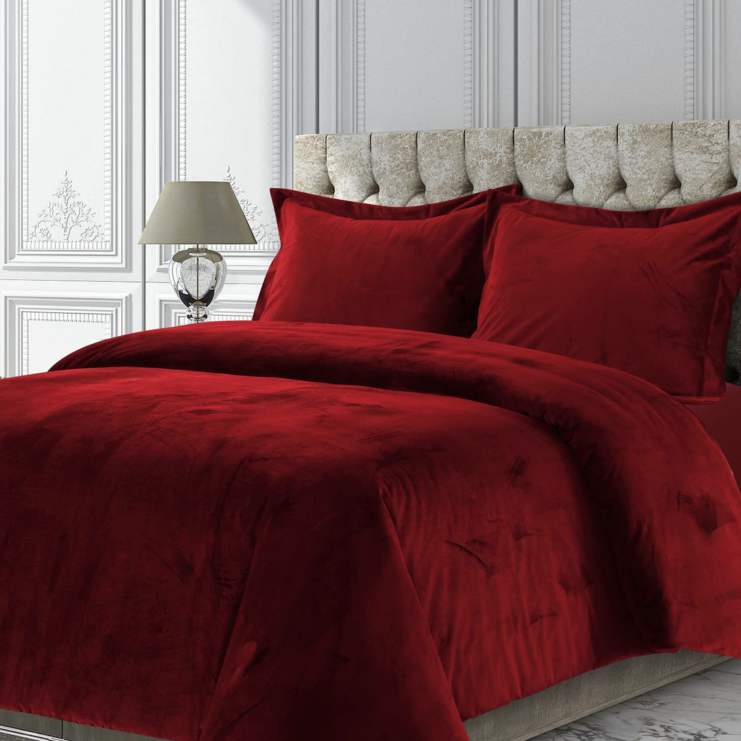Tribeca Living Veniceduvetkibu Venice Bettbezug-Set, Samt, Übergrösse, einfarbig, Kingsize, Burgunde