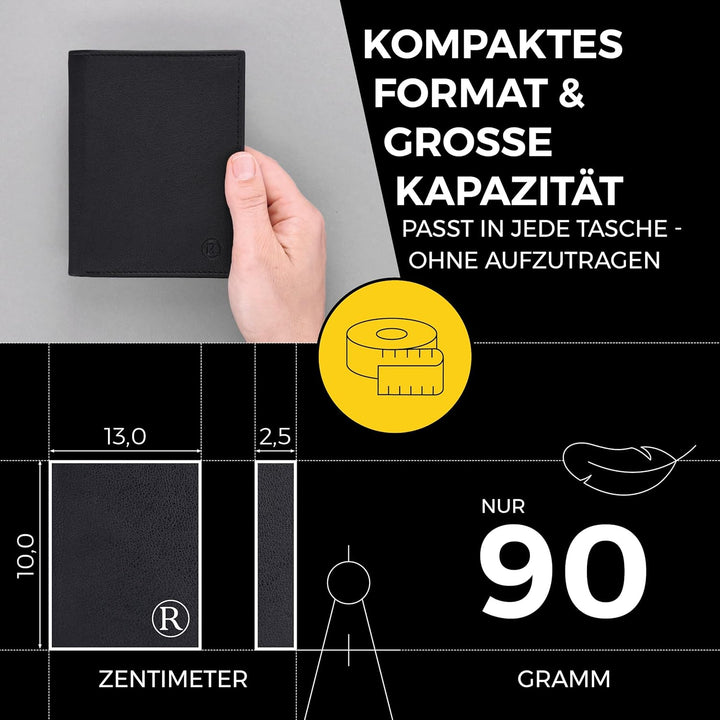 RUTAKO Leder Geldbörse Herren mit RFID Schutz - Portemonnaie Gross mit Münzfach - Echtleder Geldbeut