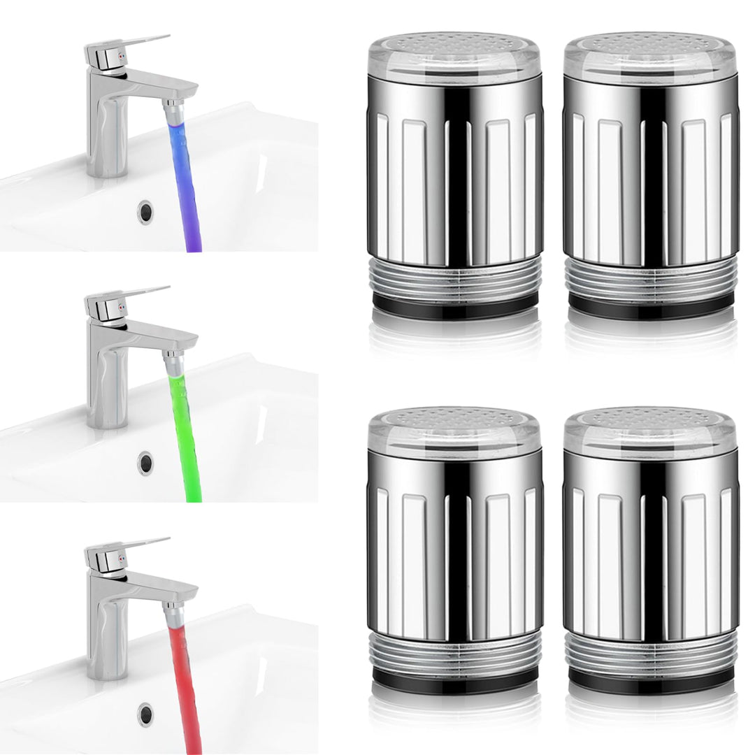 LED Wasserhahn,4 Stück LED Leuchtende Dreifarbige Wasserhahn,Licht Wasserstrahl Farbwechsel Wasserha