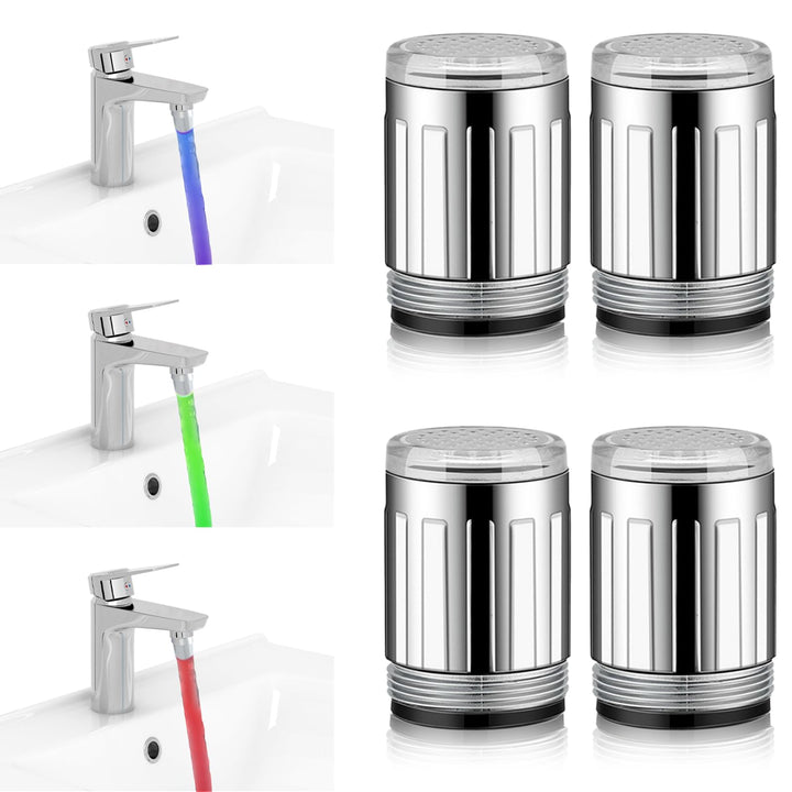 LED Wasserhahn,4 Stück LED Leuchtende Dreifarbige Wasserhahn,Licht Wasserstrahl Farbwechsel Wasserha