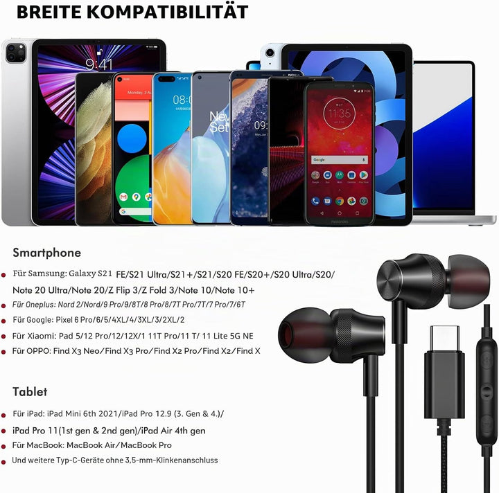USB C Kopfhörer für Samsung Galaxy A56 A36 A55 A35 Z Flip7 S23FE,In-Ear Kopfhörer USB C Anschluss mi