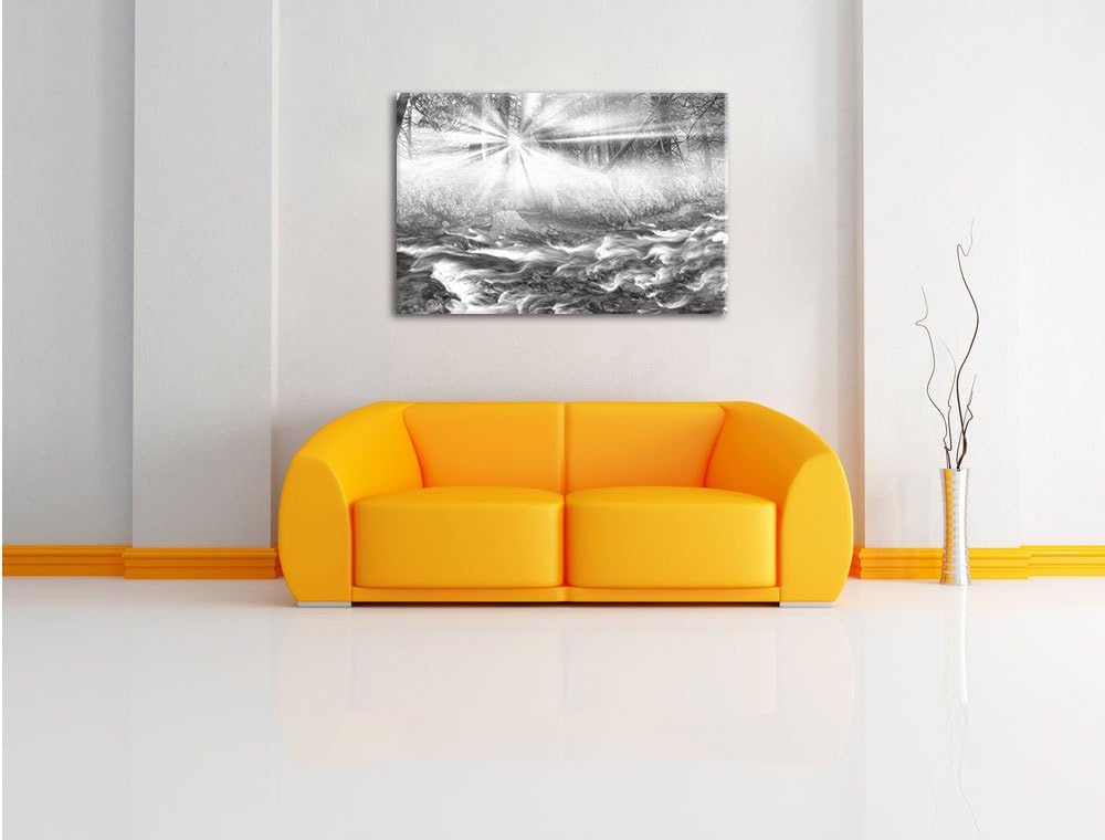 Pixxprint Nebeldickicht im Wald Kunst B&W, Format: 100x70 auf Leinwand, 100x70