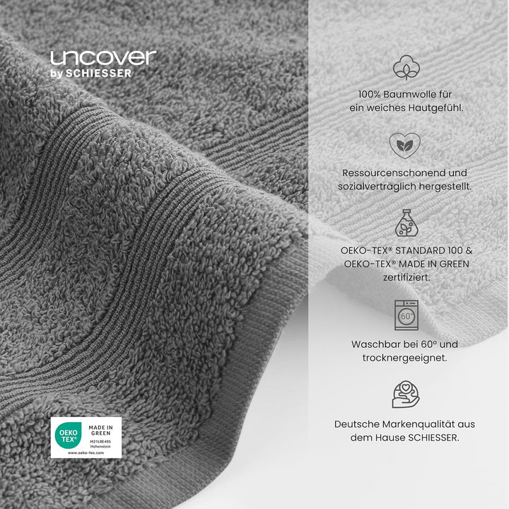 uncover by Schiesser Handtücher Brooklyn im 4er Set aus weichem Baumwoll-Frottier, Made IN Green, Fa