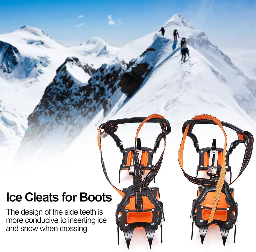 Folanda Stahl-Wandersteigeisen, Professionelle 12-Zähne-Eissteigeisen, Winter-Schneeschuh-Schuh-EIS-