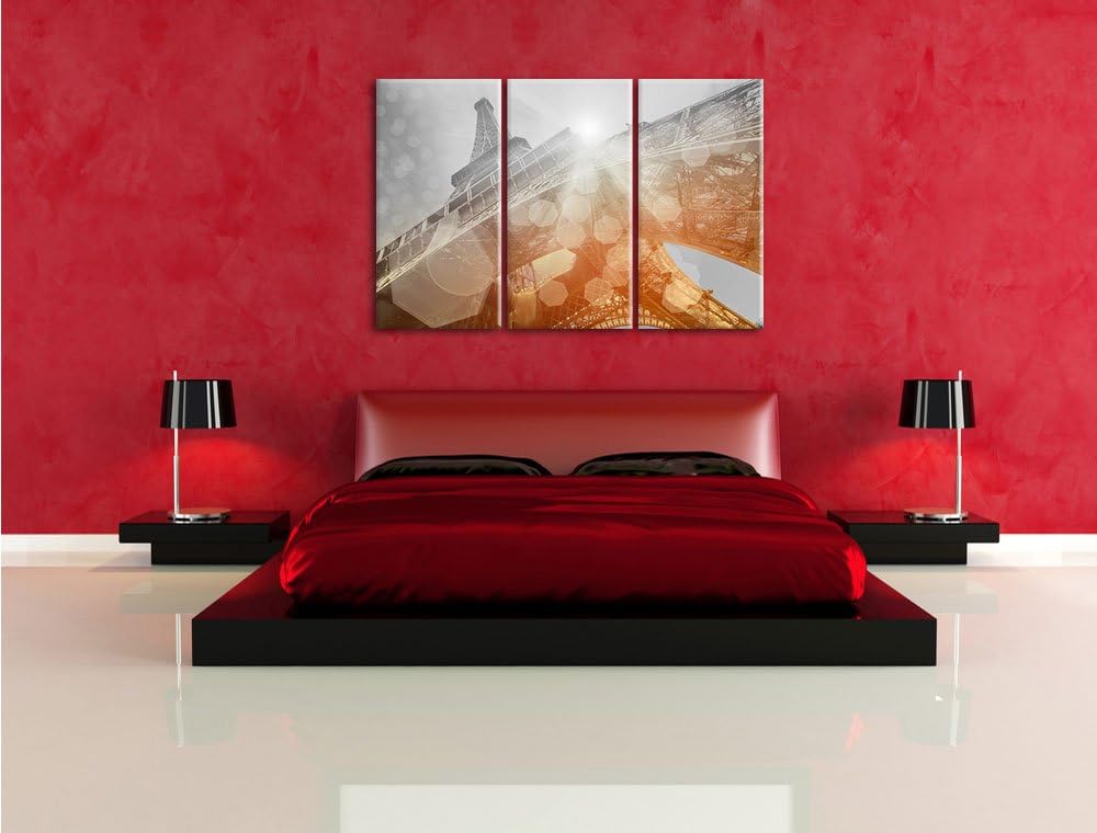 Pixxprint Der Eiffelturm im Sonnenschein als Leinwandbild/Grösse: 3 Teilig (120x80) cm/Wandbild/Kuns