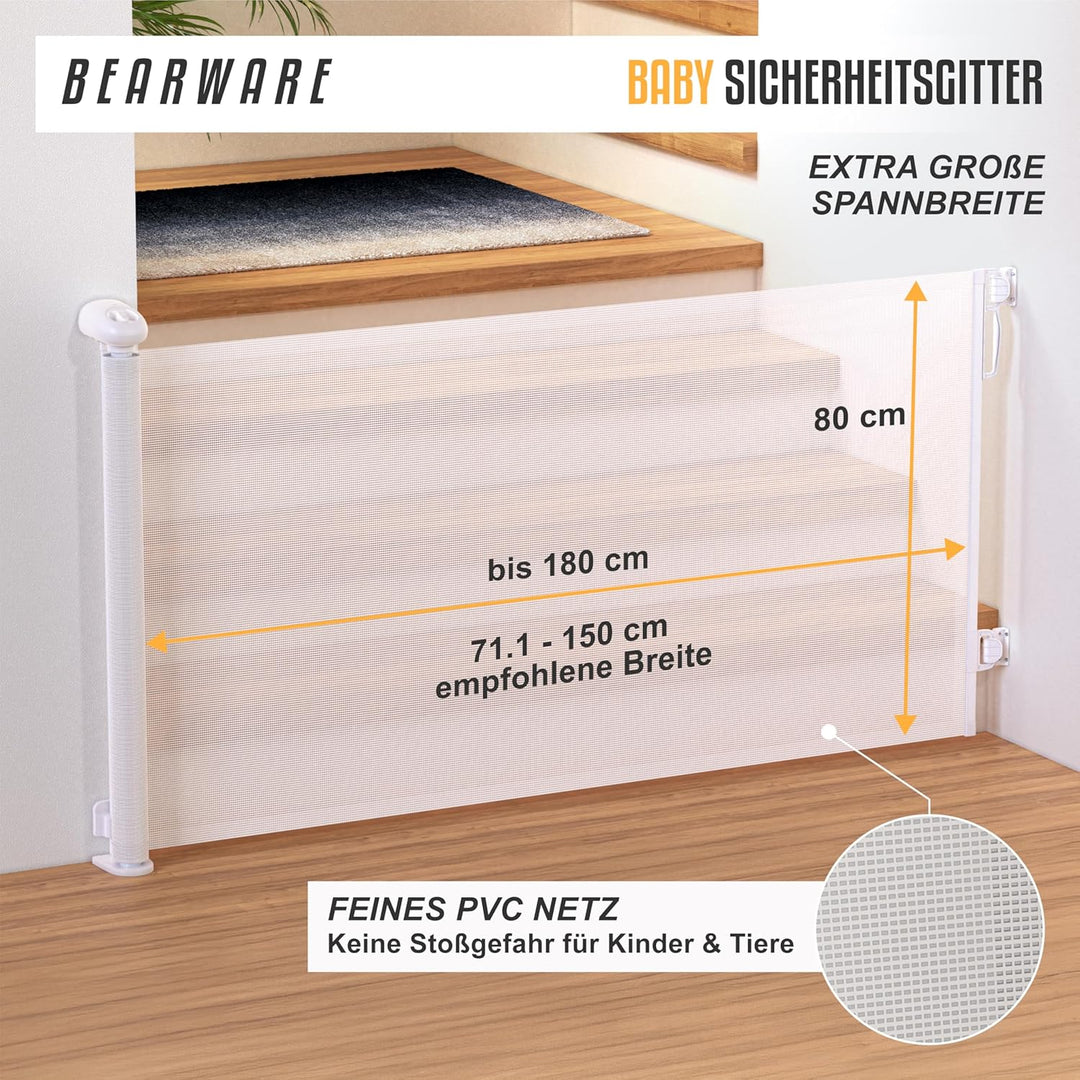 CSL - Schutzgitter Treppe Baby – Baby Schutzgitter für Treppen und Türen – bis zu 180 cm – Kindersic