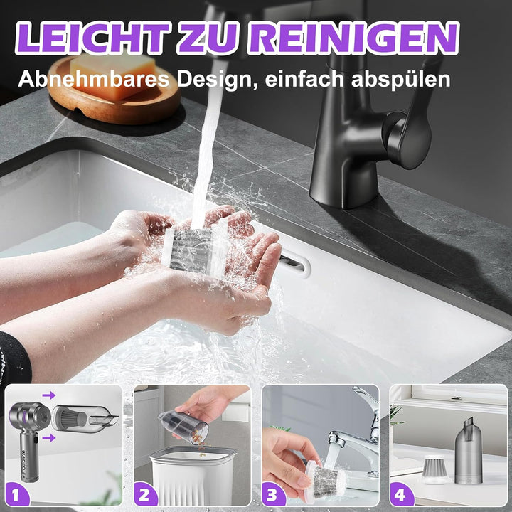 WADEO Handstaubsauger 3 in 1 Akku 18000pa, 35mins Laufzeit, 3 Geschwindigkeiten 210000 U/Min Staubbl