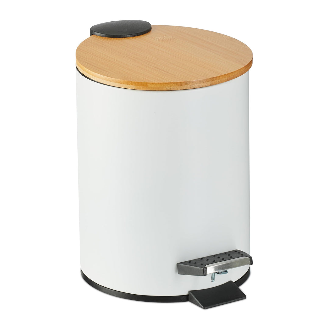 Relaxdays Mülleimer Bad, 3 l, Kosmetikeimer Absenkautomatik, Bambusdeckel, entnehmbarer Inneneimer,