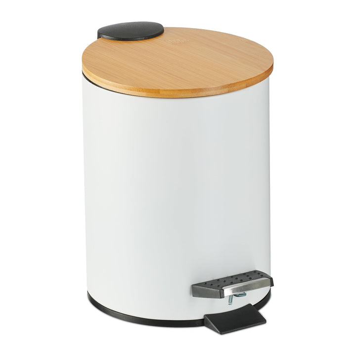Relaxdays Mülleimer Bad, 3 l, Kosmetikeimer Absenkautomatik, Bambusdeckel, entnehmbarer Inneneimer,