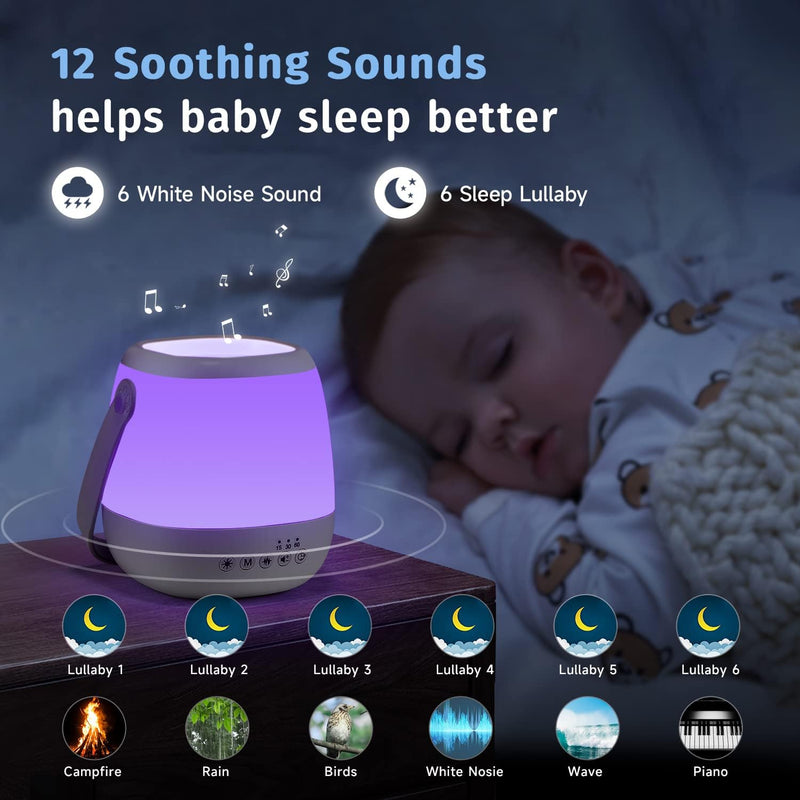 One Fire Nachtlicht Baby Stilllicht Dimmbar,12 White Noise Machine Baby Nachtlicht, 16 Farben+AUTO T