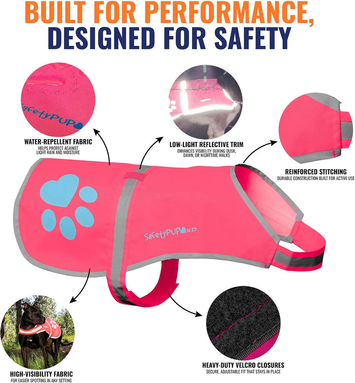 SafetyPUP XD Hund Warnweste, Grössen passen Hunde 14 lbs bis 130 lbs Rosa Gross Gross Rosa, Rosa Gro