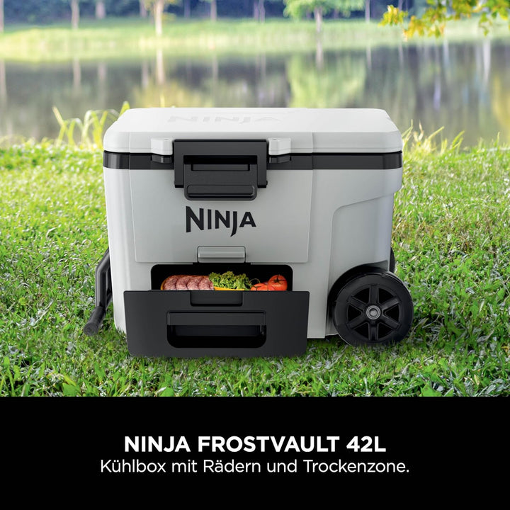 Ninja FrostVault Kühlbox mit Rollen und Isolierung, integrierter Dry Zone Schublade für Lagerung bei