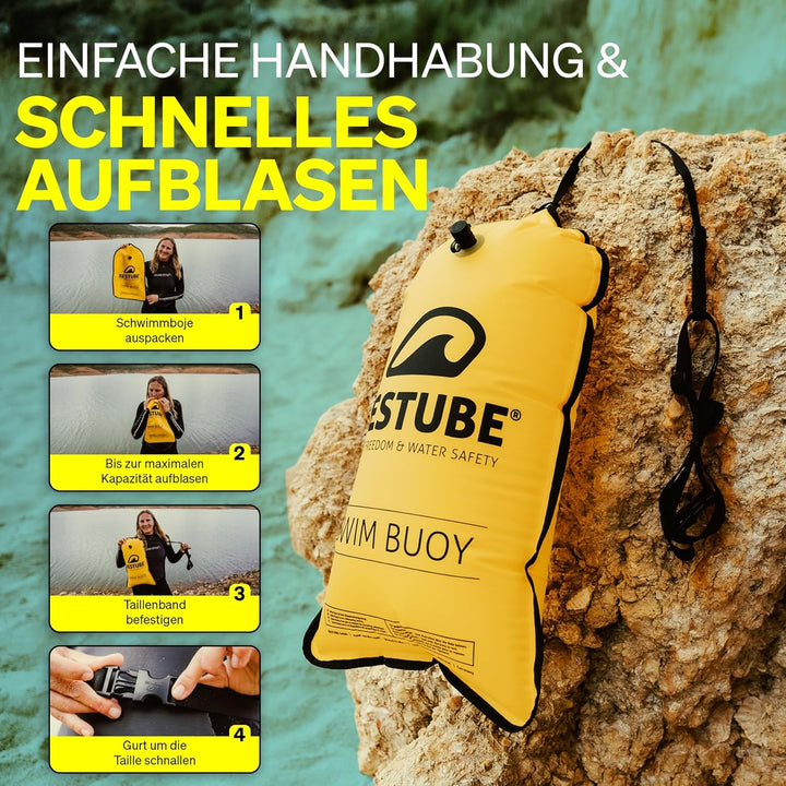 Restube Schwimmboje - Aufblasbare Schwimmhilfe für Schwimmen, Schnorcheln, Triathlon, SUP, Freiwasse