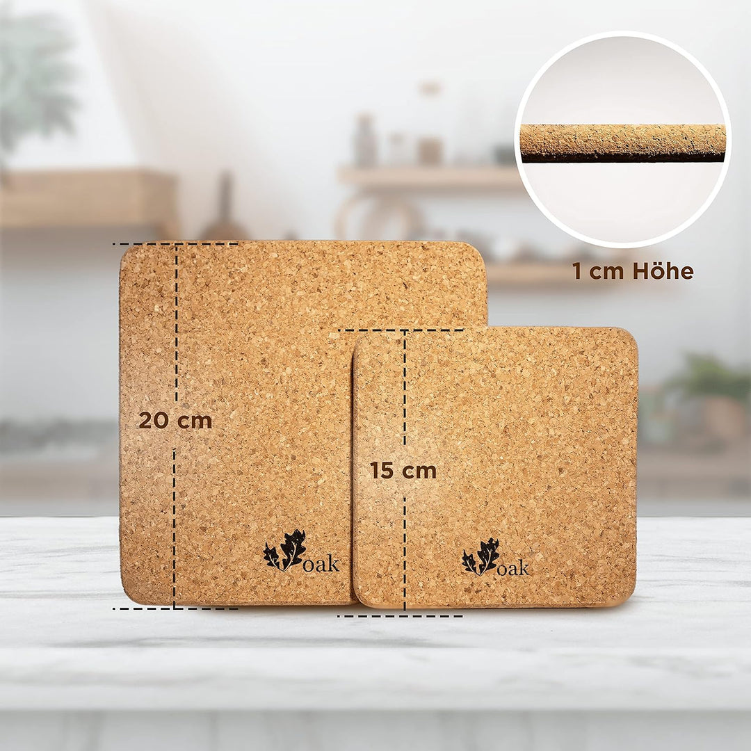 Voak® Topfuntersetzer Korkuntersetzer Set | 4 eckige Kork Untersetzer | 100% Natur Kork Made in Port