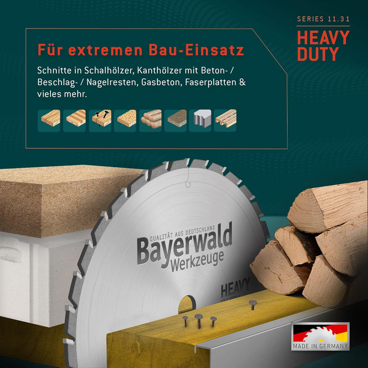 Bayerwald - HM Kreissägeblatt - Ø 150 mm x 3 mm x 20 mm | Flachzahn mit Fase (12 Zähne) | Nebenlöche