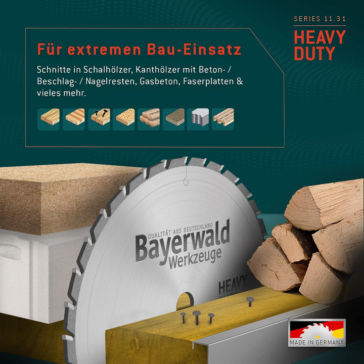Bayerwald - HM Kreissägeblatt - Ø 160 mm x 3 mm x 20 mm | Flachzahn mit Fase (12 Zähne) | Nebenlöche
