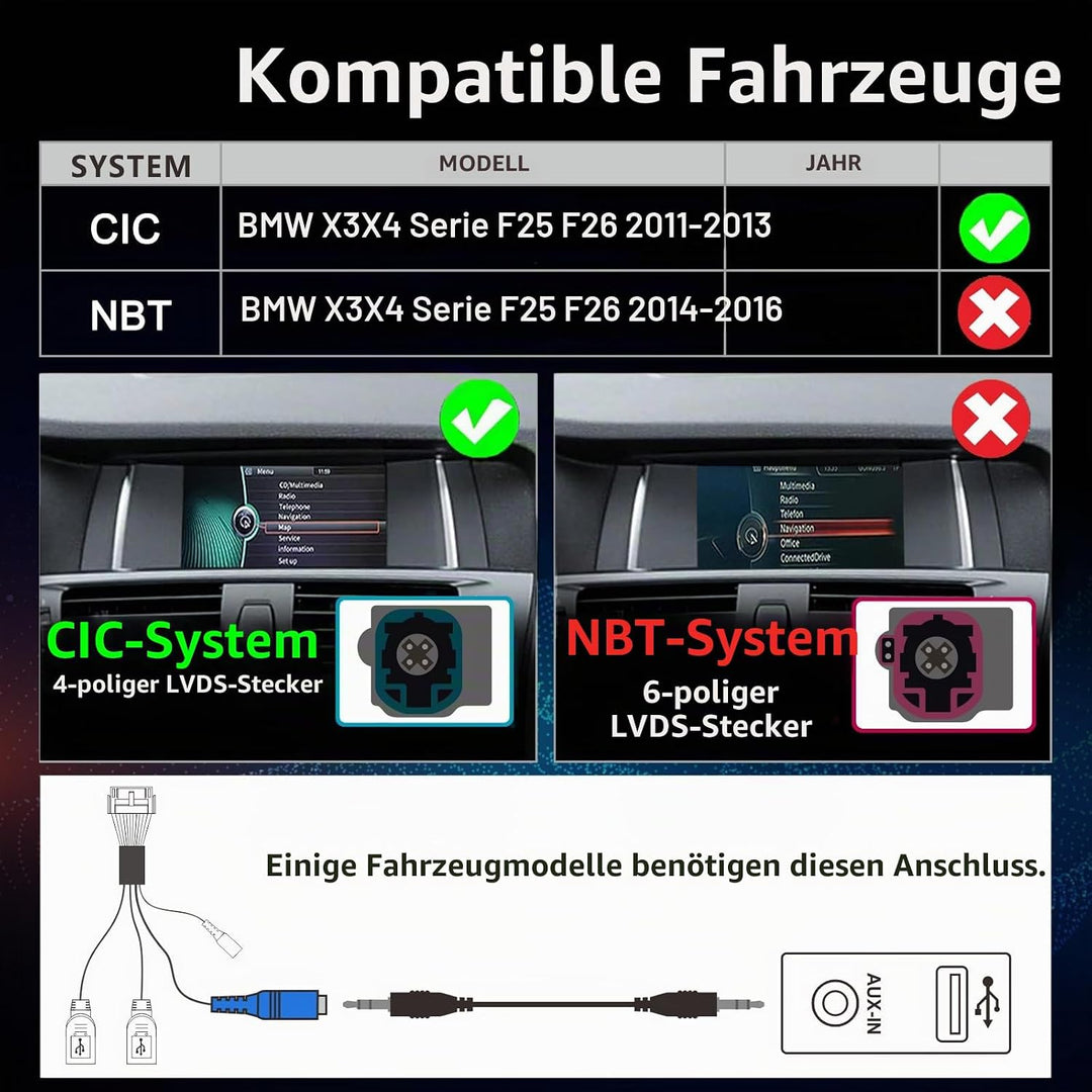 Fast Boot Linux Autoradio kompatibel mit BMW X3 X4-Reihe F25 F26 (2011-2013) CIC iDrive Upgrade | Bl