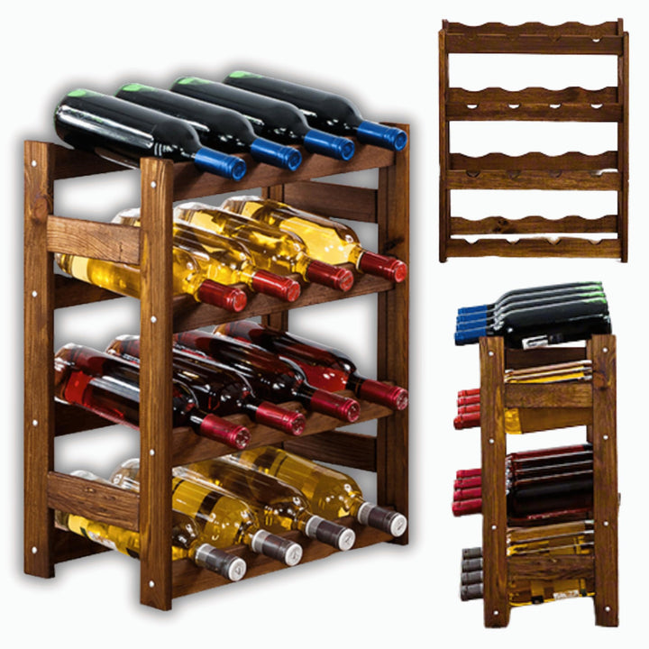 Flaschenregal, Weinregal Holz für 16 Flaschen, Weinschrank, Weinständer, Getränkeregal, Weinflaschen
