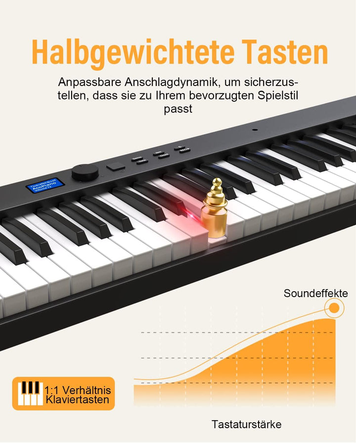 Piano 88 Tasten Klaviertastatur Unterstützung Beleuchtete Tastatur und MIDI Bluetooth, Digital Piano