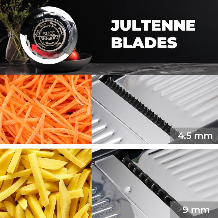 Mandoline Gemüsehobel 5-in-1 verstellbar aus Edelstahl, Multifunktionaler Gemüseschneider mit ultras